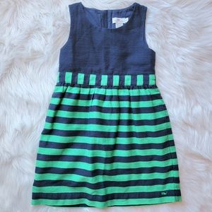 Vineyard vines a line dress with empire waist. Navy and green stripes.